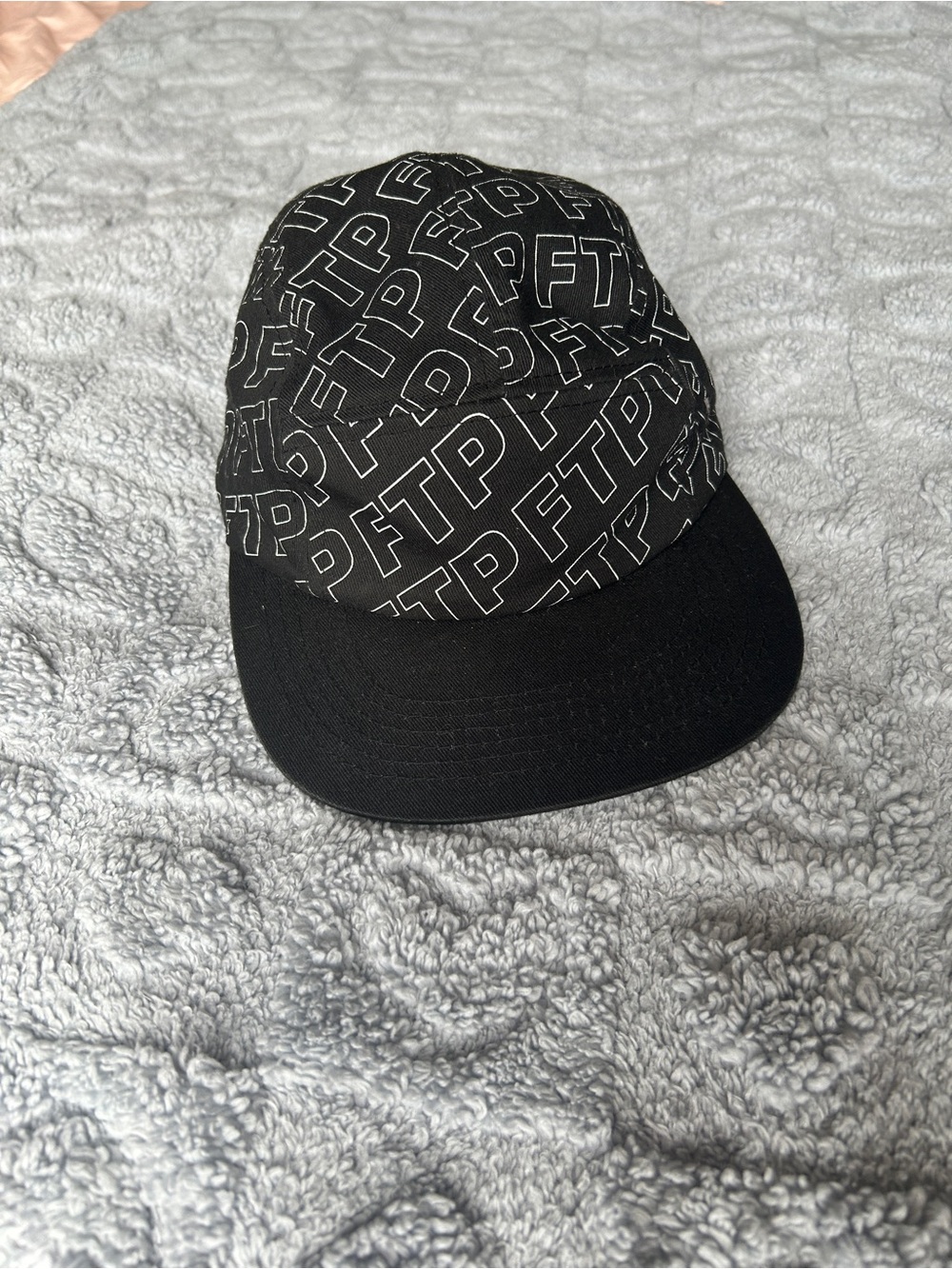 FTP Black All-Over Logo Five-Panel Cap